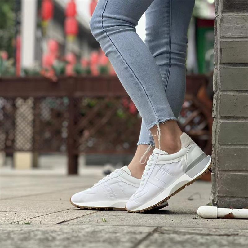 2025 new mm6 thick-soled dad shoes Genuine leather same style women's summer versatile height-increasing breathable sports white shoes