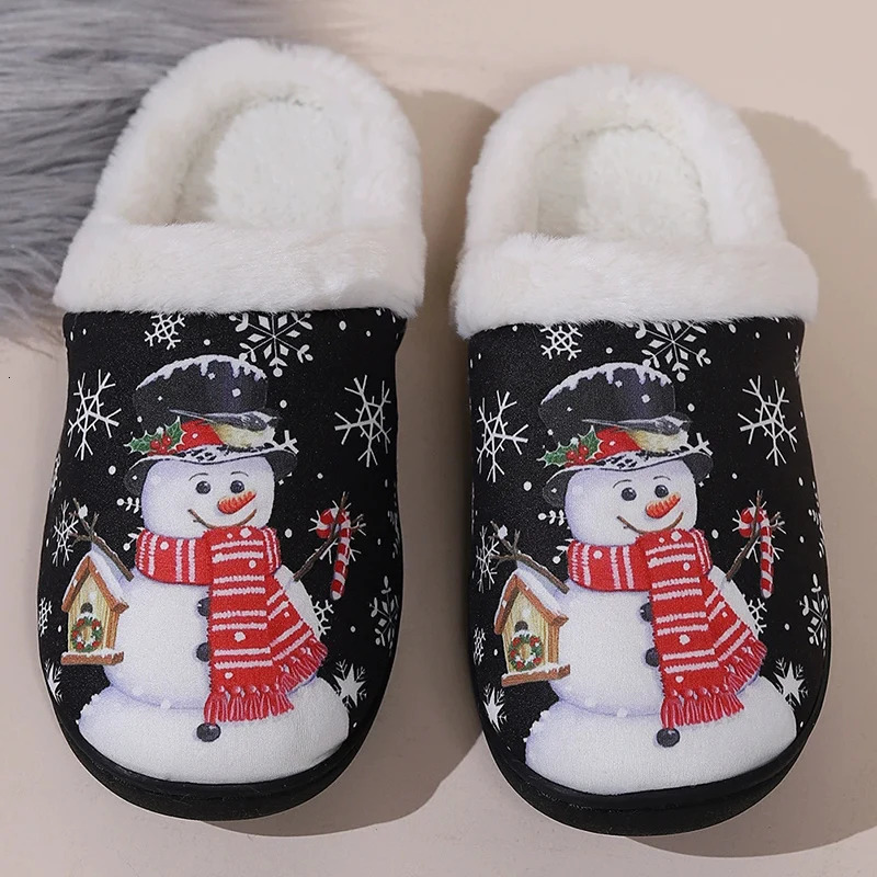 Christmas Cute Cartoon Cotton Slippers Women Mix Color Anti Slip Plush Slides Woman Indoor Comfort Warm Cotton Slippers Mujer 251031