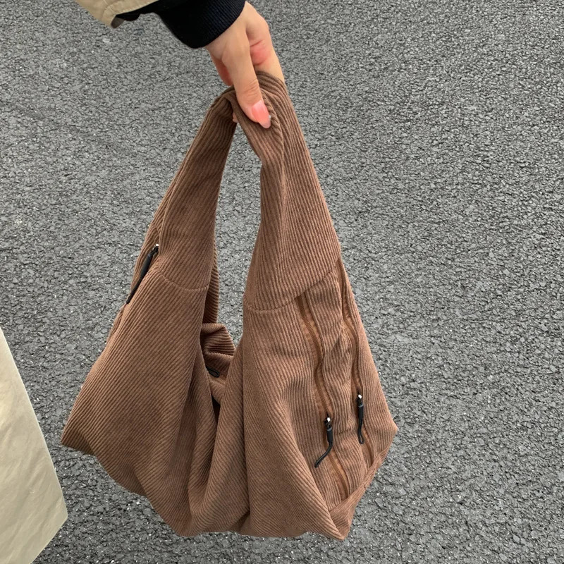 Womens Bag Corduroy Fashion Tote Bag Woman Large Capacity Handbag Women Shopping Armpit Shoulder Handbag Solid Color Retro Bag 251104