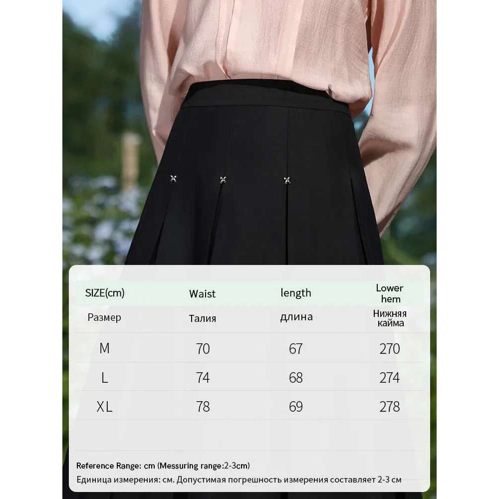 Black High-Waisted Pleated Skirts For Women Spring New Midi A-E Solid Skirt Foreign Temperament