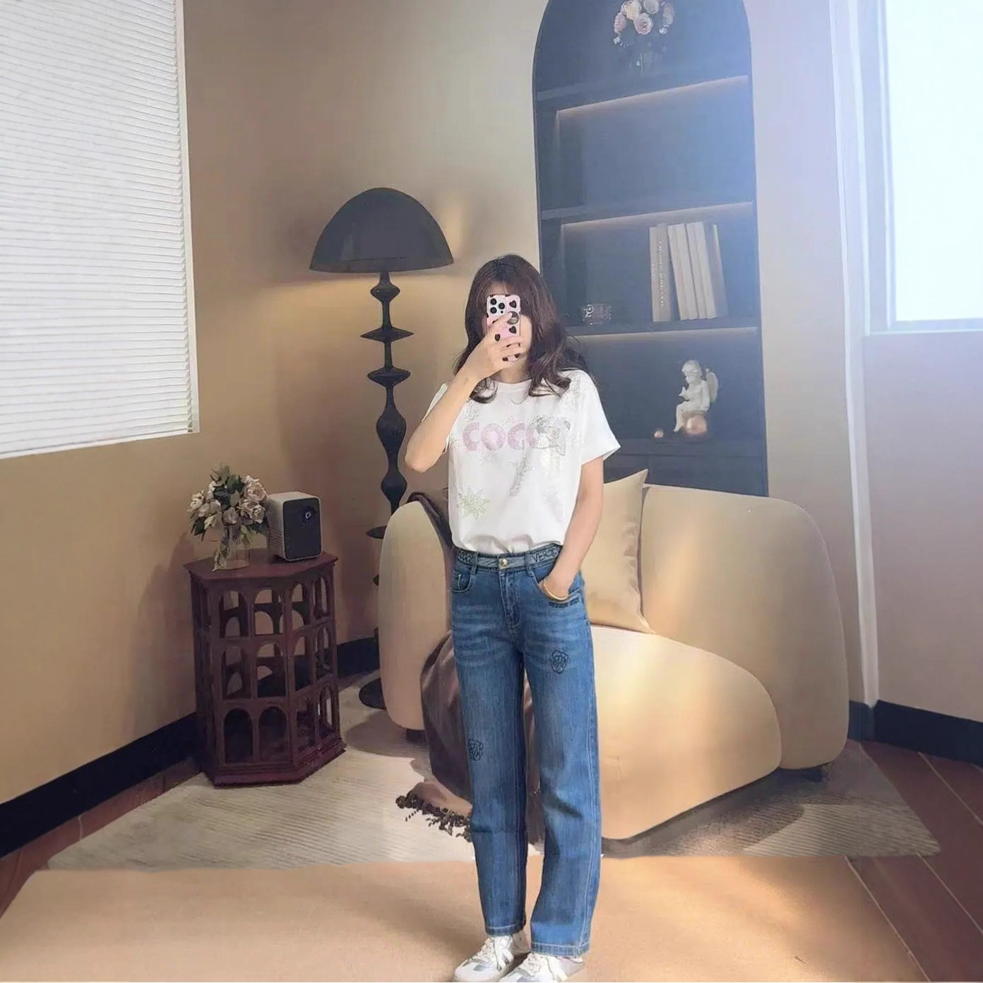 Spring Autumn Wide-Leg Jeans for Women, Slimming High-Waisted Narrow Pants, Vintage Washed and Distressed, Leg-Lengthening Straight-Leg Pants ddmymoon