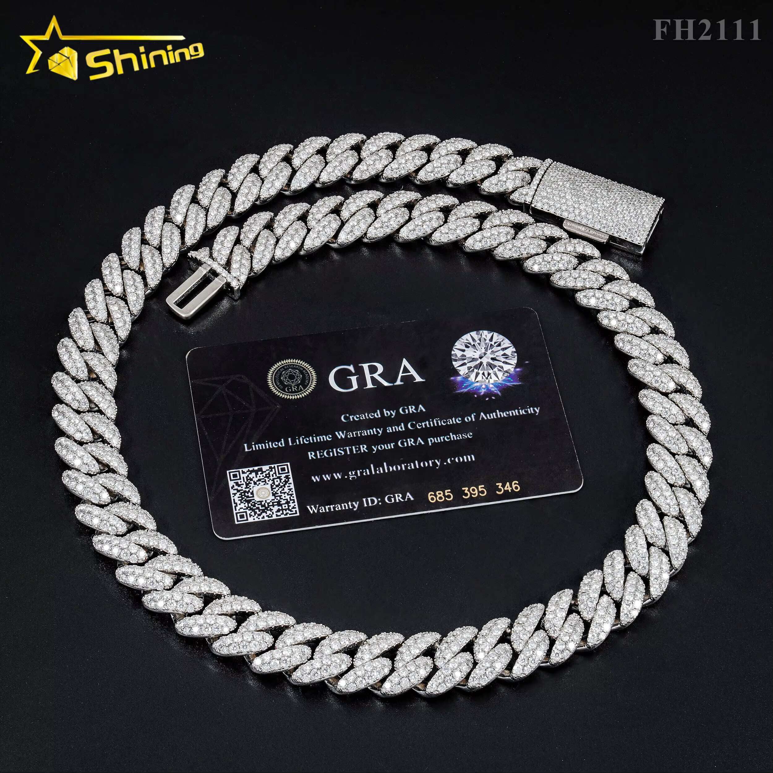 Hip Hop Fine Jewelry Factory Direct 15MM Iced Out 925 Silver Moissanite Cuban Link Chain