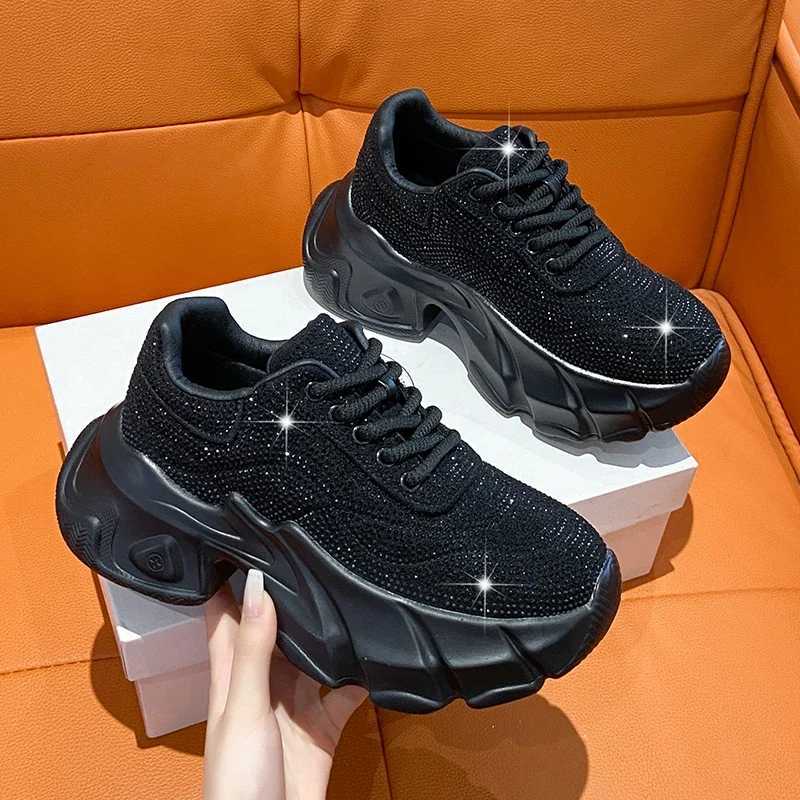 Shoes for Wen New Shiny Rhinone Wens Sneakers Autumn Korean Fion Thick Sole Sports Shoes Zapatos De Mujer Y251105