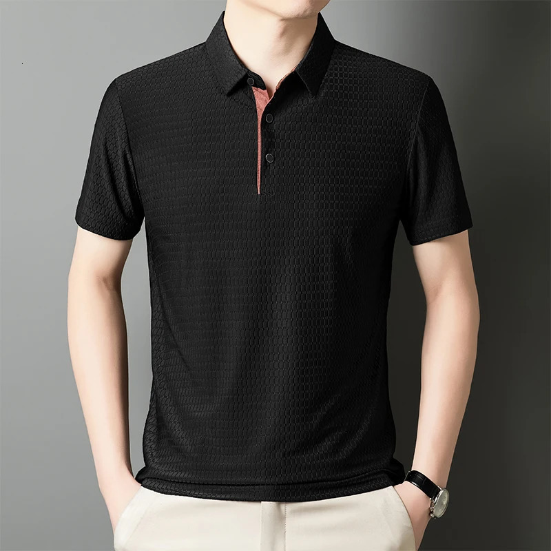 Mens Summer Casual Fashion Edition Polo Shirt Mens Trend Fashion Plus Short Sleeve Ice Silk Breathable Polo Shirt 250401