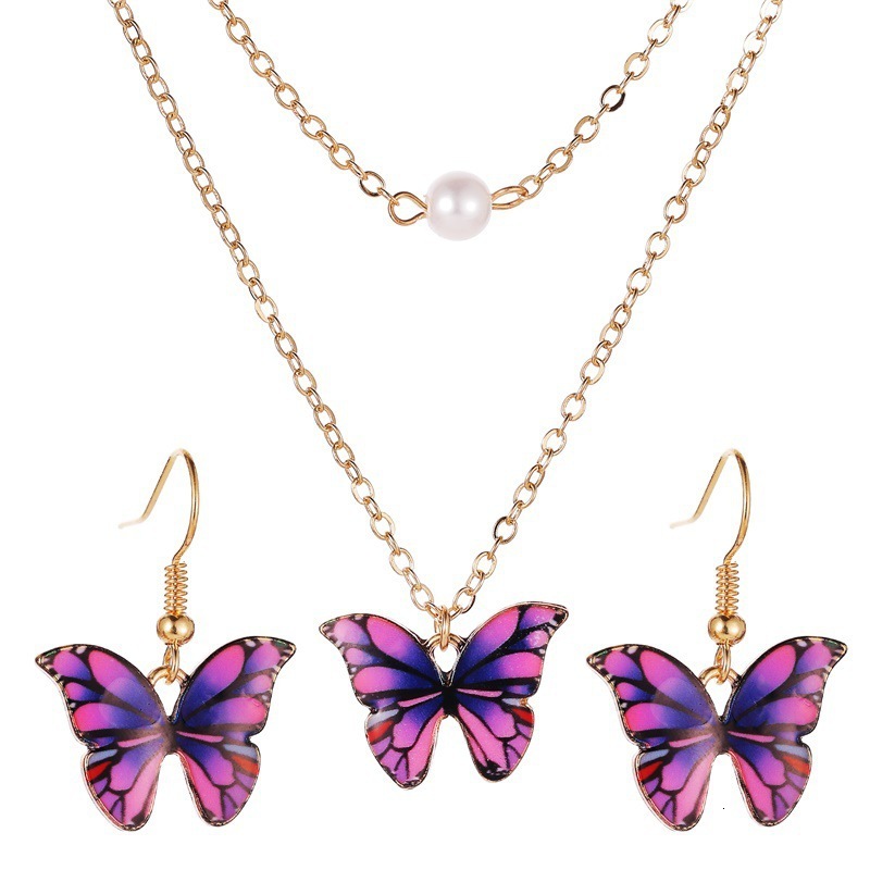 Fashion 2-Piece Jewelry Acrylic Butterfly Necklace Earring Set Women's Accessories