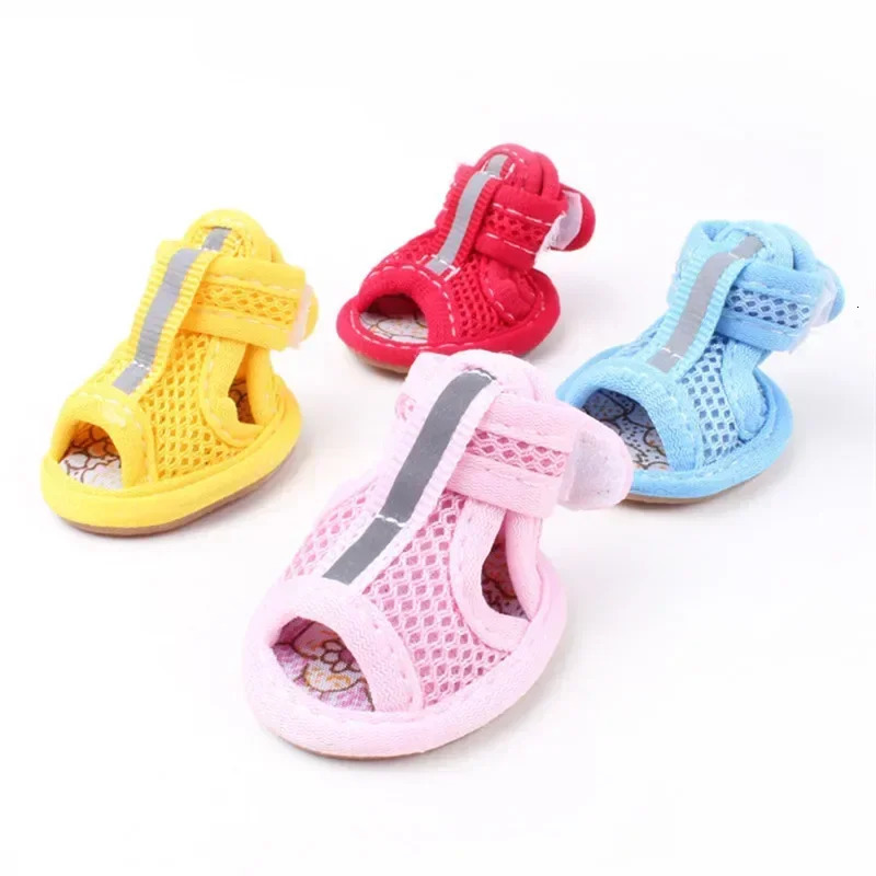 4pc/set Summer Non-slip Breathable Dog Shoes Sandals for Small Dogs Pet Dog Socks Sneakers for Dogs Puppy Blue Cat Shoes Boots 250402