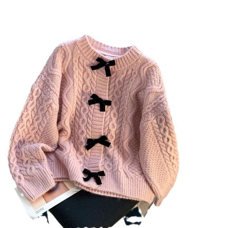 Super Beautiful Unique Bowknot Sweater Coat Women, Loose Lazy Retro Fashion Sweet Knitted Top For Spring And Autumn B5