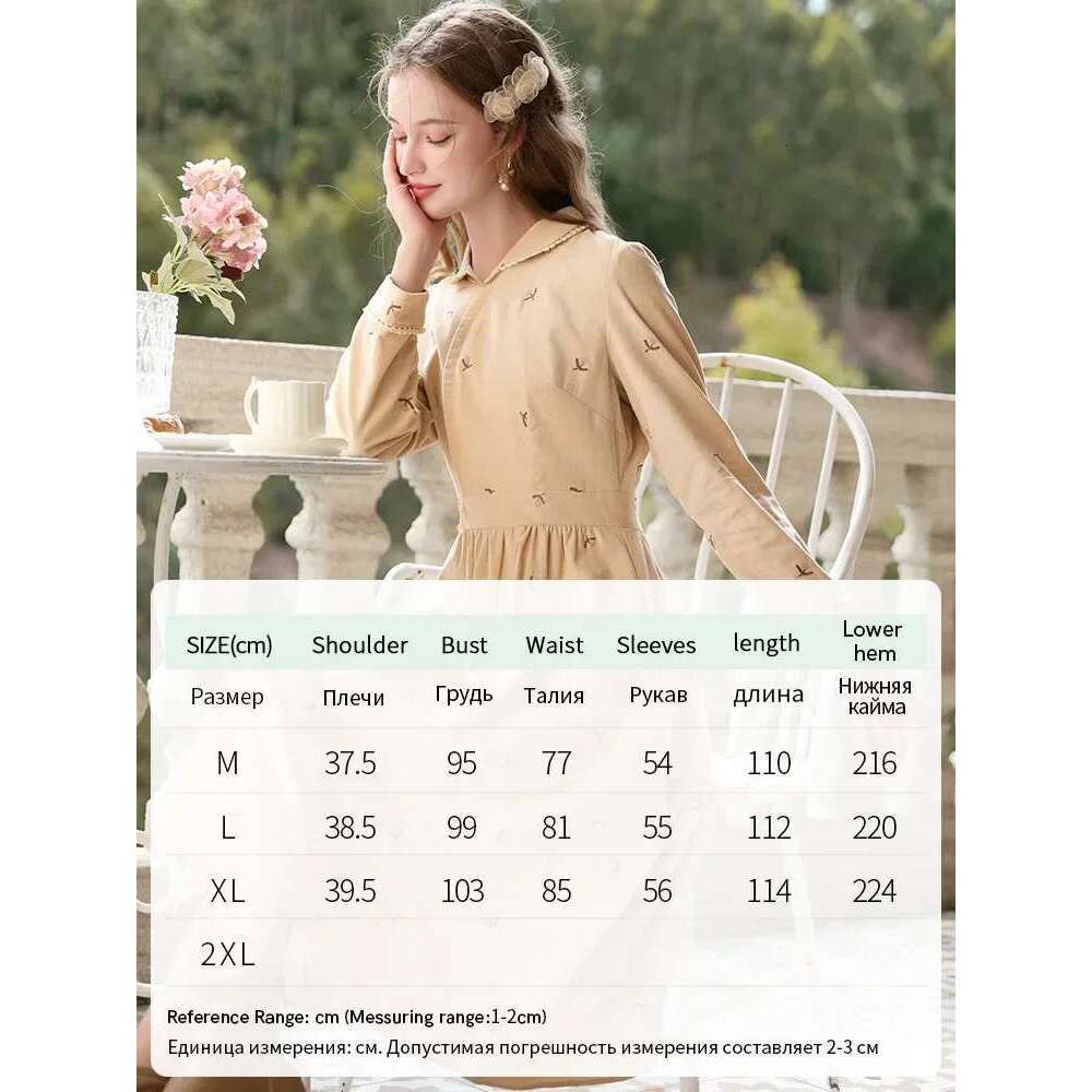 Cotton Women's Dresses French Embroidery Long Sleeve A-E Winter New Slim Temperament Dress