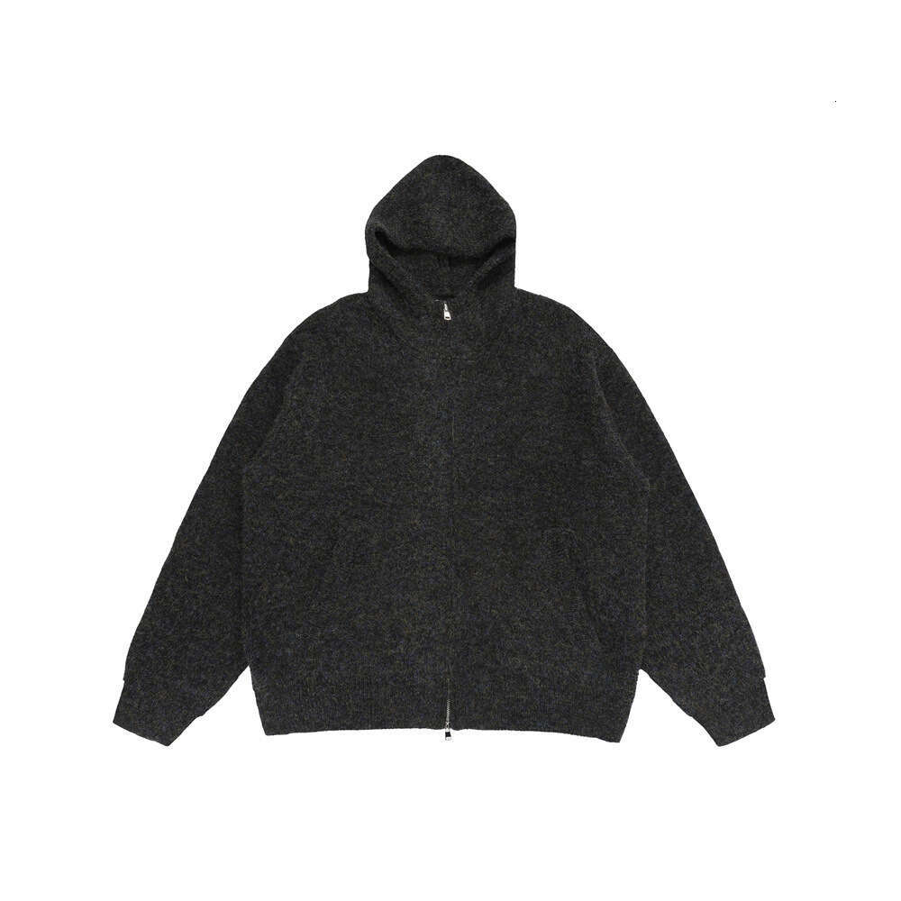 Solid Color Loose Versatile Hooded Turtleneck Knit Jacket for Men Autumn Winter Thickened Two-Way Zipper Cardigan Sweater Trendy