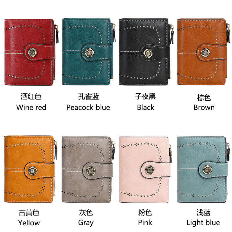 Cross-Border New RFID Anti-Theft Women's Multi-Card Slot Buckle Leather European and American Fashion Short Zipper Wallet