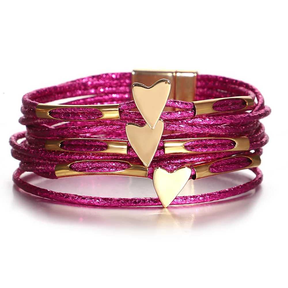 ALLYES Trendy Love Heart Wrap Leather Bracelets for Women Multilayer Glitter Filled Slim Strips Bangle Bracelet Party JewelryXJ251105