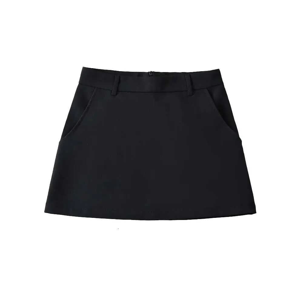 DUOPERI Women Fashion Solid Mini A-Line Skirt High Waist Back Zipper Female Chic Office Lady Basic Short Skirt 250402