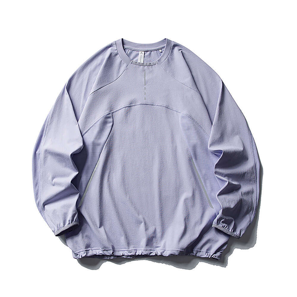 Mountain Style Outdoor Sports Loose Long Sleeve T-Shirt for Men, European and American Trendy Brand, Color Block Patchwork, Drawstring Hem Top