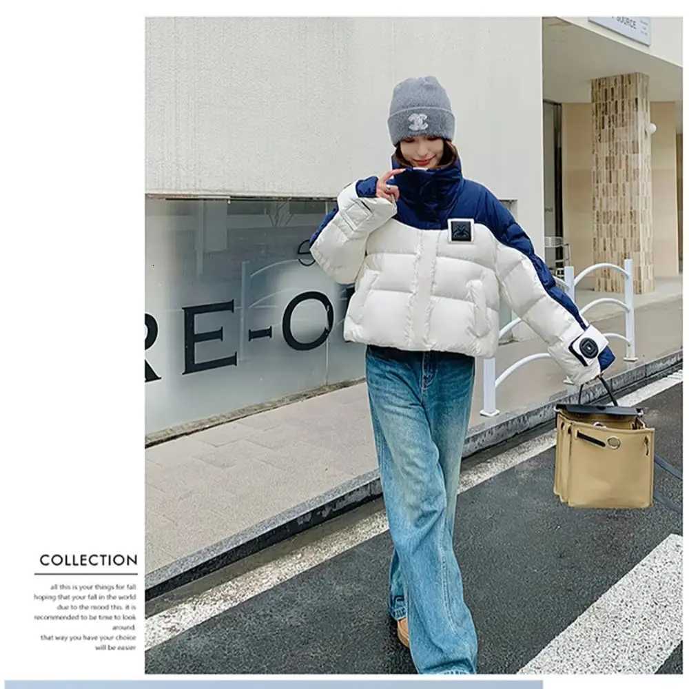 Women Contrast Color Cotton Coats Winter Thick Warm Short Cotton Padded Jackets Tops Trendy Casual Loose Quilted Jacket ParkasT251105