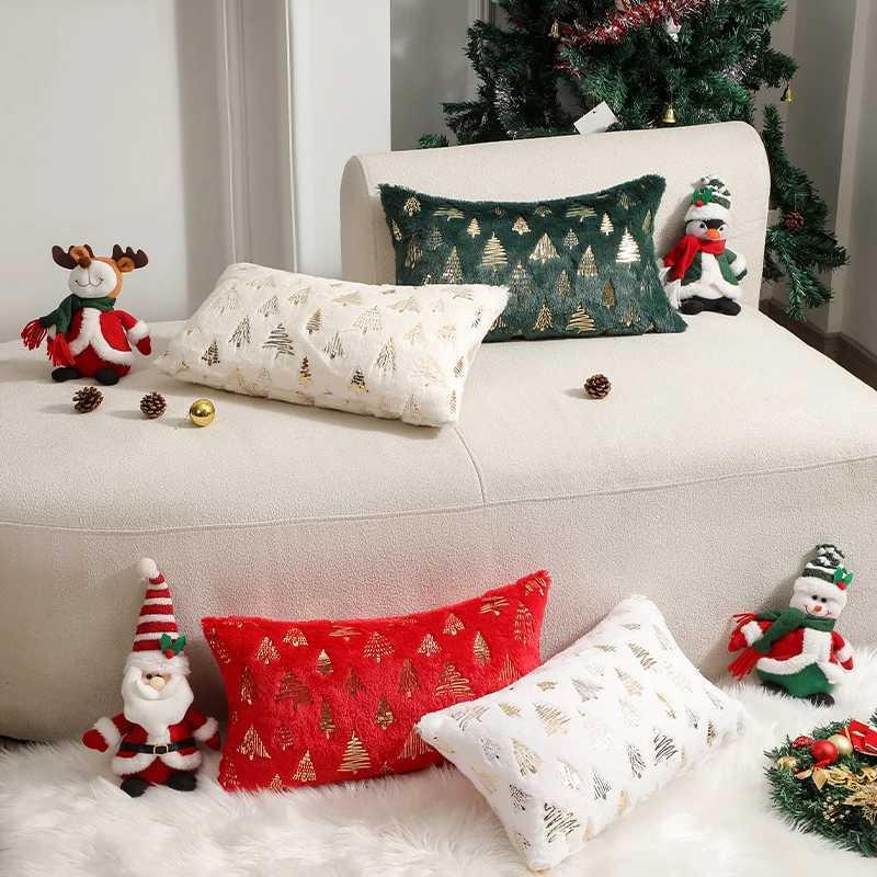 CANIRICA Cushion Cover Plush 45x45cm Green Christmas Supplies Pillow Cover for Living Room Sofa Home Decoration Party Pillowcase Y251105