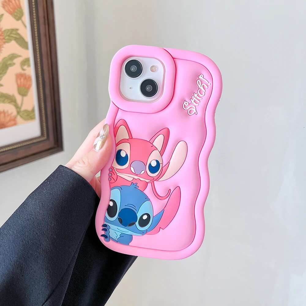 Candy Couple Looking for iPhone X XS XR 11 12 13 14 Plus 15 Pro Max 3D Cartoon Silicon Wave Side Soft Phone Case