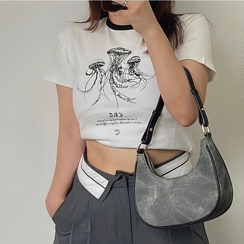 Casual Women Half Moon Underarm Bags Gray PU Leather Hobos Shoulder Bag for Female All Match Ladies Crossbody Bag Purse Handbags 251104