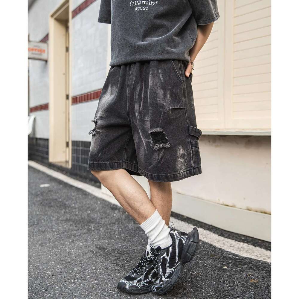 Men's Shorts Washed Vintage Hole Jean For Men Summer 2025 Straight Leg Knee Length Pants Male Streetwear Hip Hop Denim Shorts