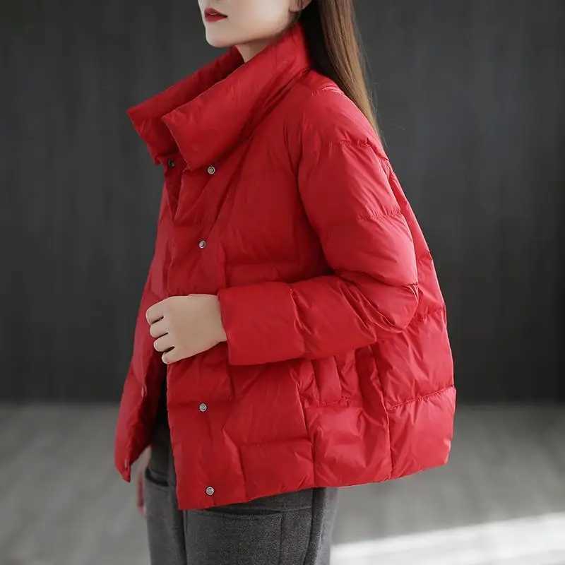 New Down Jacket for Women with Spliced stand-up Collar Button Pockets Stylish Light and Loose Coat for Small PeopleT251105