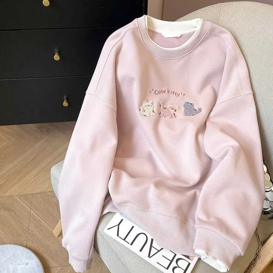 Women Milk Silk Hoodie Thin Autumn Women Tops Long Sleeve Round Neck Casual Pullover Sweatshirt Female Streetwear BlouseT251105