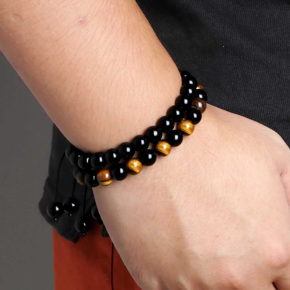 Hot 2pcs/set Men Beadeds Tiger Eye Lava Natural Stone Onyx Beaded Couple Distances For Women Jewelry Pulseras C251105