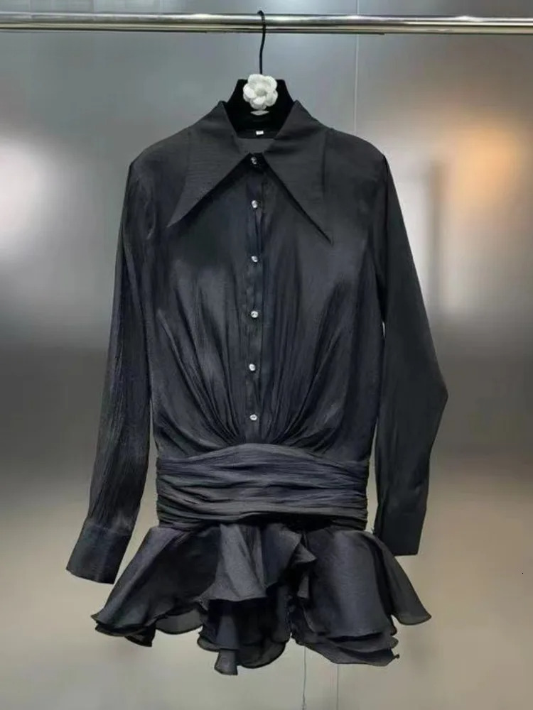 Spring Fashion New Shirt Dresses For Women Single Breasted Waist Lapel Long Sleeved Dress Female Trendy 11Xx8835