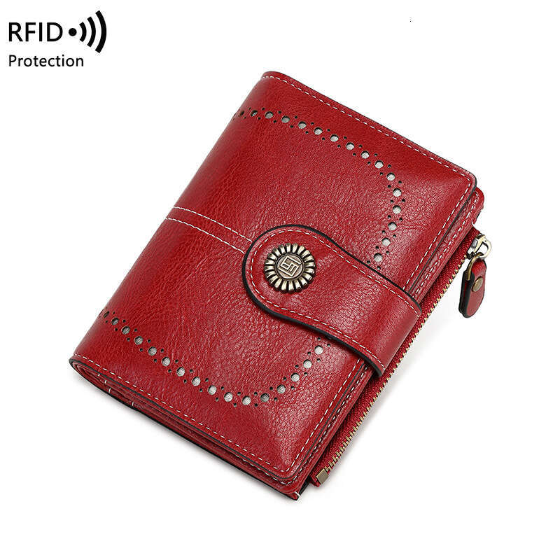 Cross-Border New RFID Anti-Theft Women's Multi-Card Slot Buckle Leather European and American Fashion Short Zipper Wallet