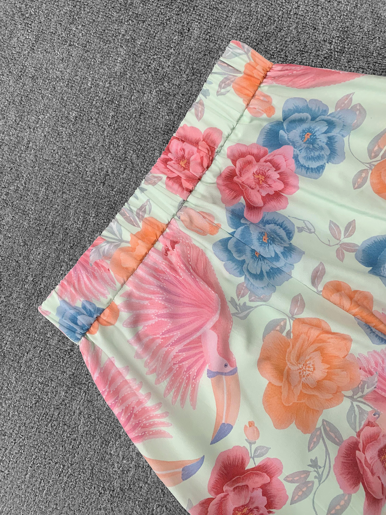 Elegant Powder Hue Ensemble for Her Stylish Street Fashion Two Piece Featuring a Simple Bustier and Flowing Floral Bottoms from Korea Style Apparel Co