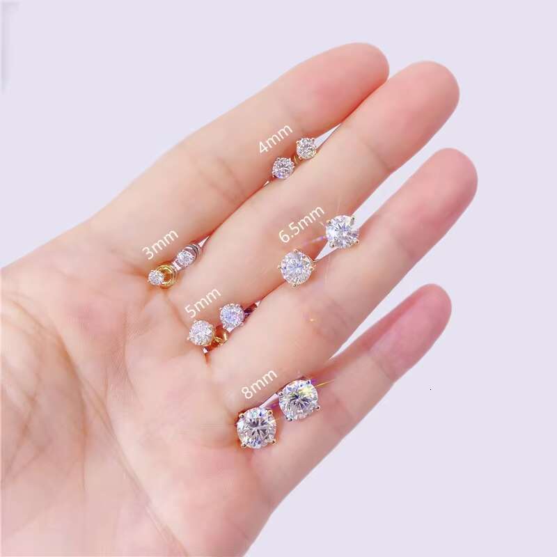 Hip Hop Iced Out Earring Real Gold 1.5CT 3CT Solitaire Diamond Stud Earrings 14k Solid Gold