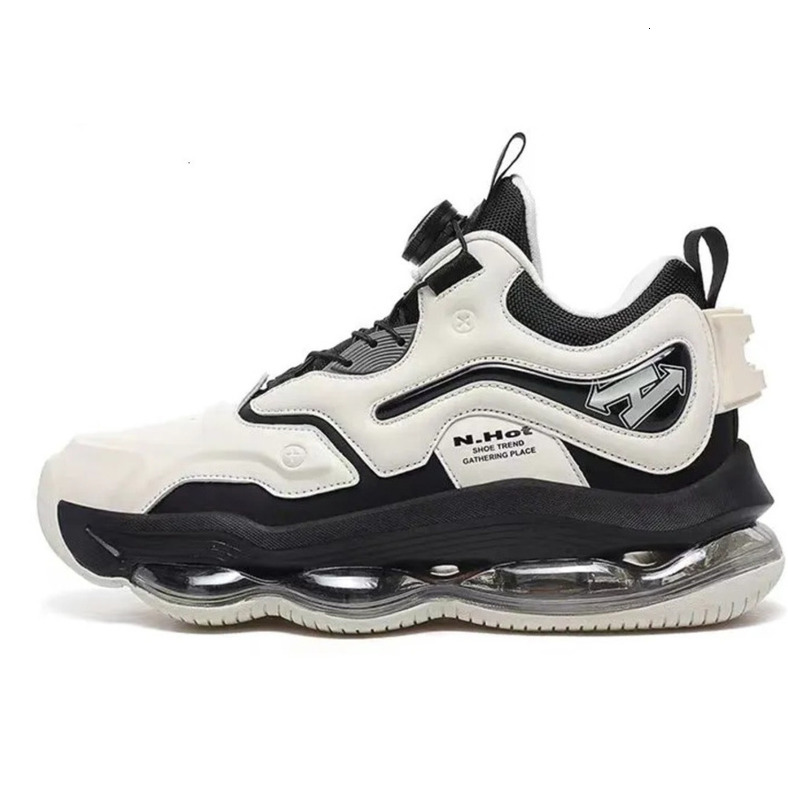 Autumn Winter Black Men's Sneakers Thick-Soled Cushion Shock Absorbing Comfortable For Running Office Commute Trendy