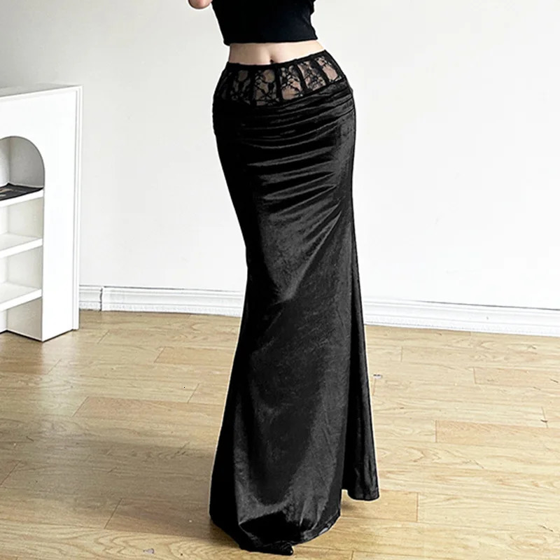 Gothic Dark Elegant Shopping Center Velvet Trumpet Skirt 250324