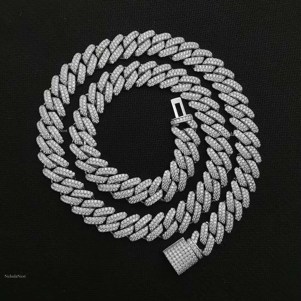 14MM High Quality Moissanite Dia Cuban k Chain With Certificate Hip Hop Sier Necklace Men Jewelry