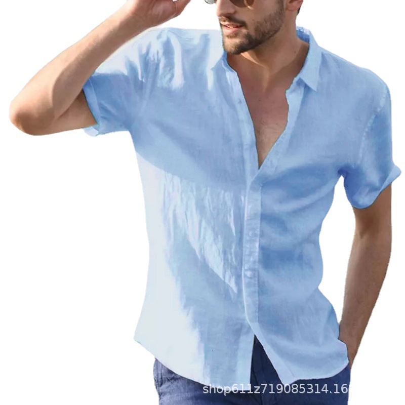 2025 Mens Summer New Style Solid Color Short Sleeve Collar Trendy Cardigan Casual Thin Shirt for Men