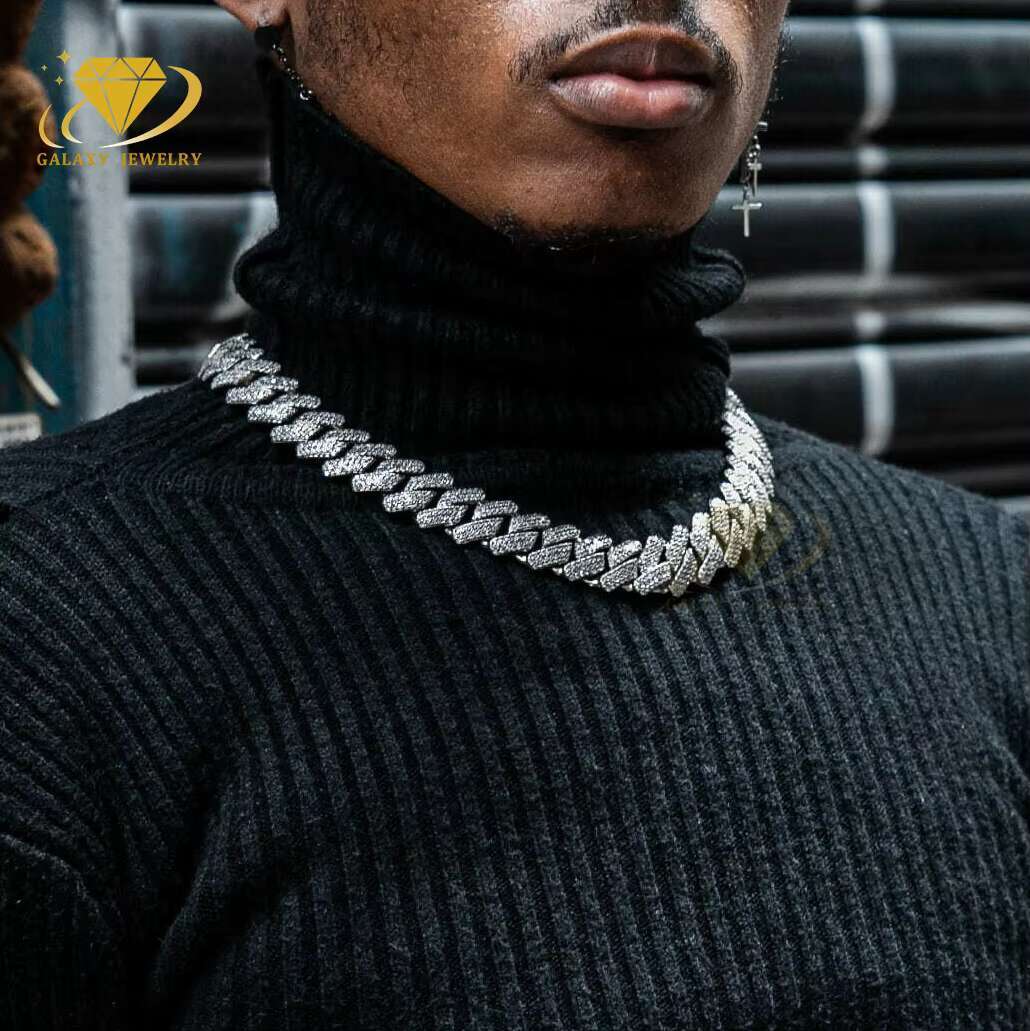 Mens Moissanite Jewelry 20mm Iced Out 925 Silver Prong Hip Hop Chain 3 Rows Full Moissanite Diamond Heavy Cuban Link Chain