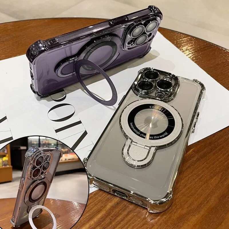 Plating Shockproof Magnetic Bracket Case iPhone 15 16 11 12 13 14 Pro Max Plus For Magsafe With Holder Stand Cover
