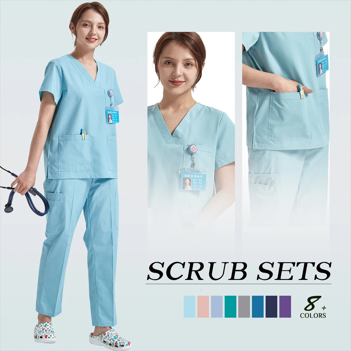 Sanitary Uniforms Nursing Scrubs Set Basic Pro Heather Clinical Aesthetic Hospital Doctor Nurse Outfit Workwear 8020 251104