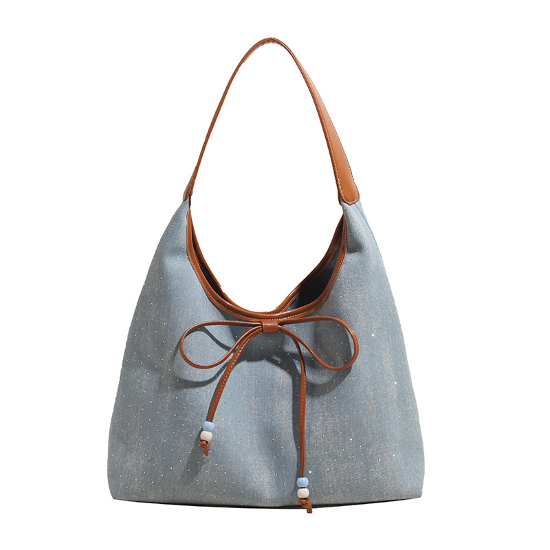 Free shipping denim underarm bag Women's new fashion college style Tote bag large capacity shoulder bag 2025