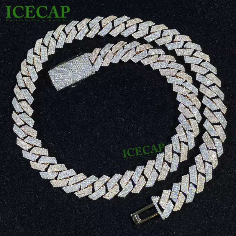 Luxury 15mm Two Tone Miami Cuban Necklace Iced Out VVS Moissanite Diamond 925 Sterling Silver Cuban Chain Hiphop Fashion Jewelry