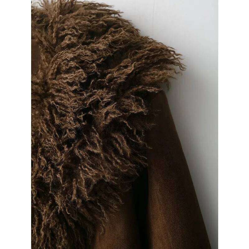 Brown Faux Fur Coat For Women Winter New In Long Sleeve Top Leather Bomber Jackets With Fur Collar Outerwears