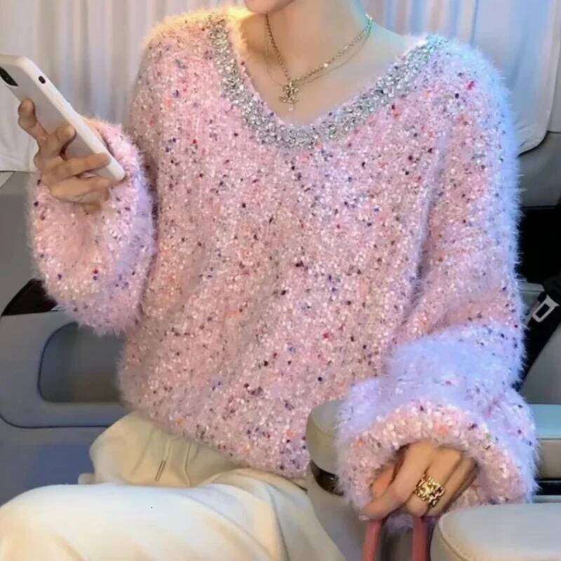 Bead Color Polka-Dot Ing Soft Waxy Sweater Women's Autumn And Winter New Lazy Wind Fashion Temperament Long-Sleeved Top Designer Sweater Bear Swe