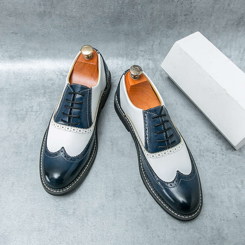 Men's in plus size, new Blok carved fashionable men's business dress leather shoes, banquet and wedding shoes