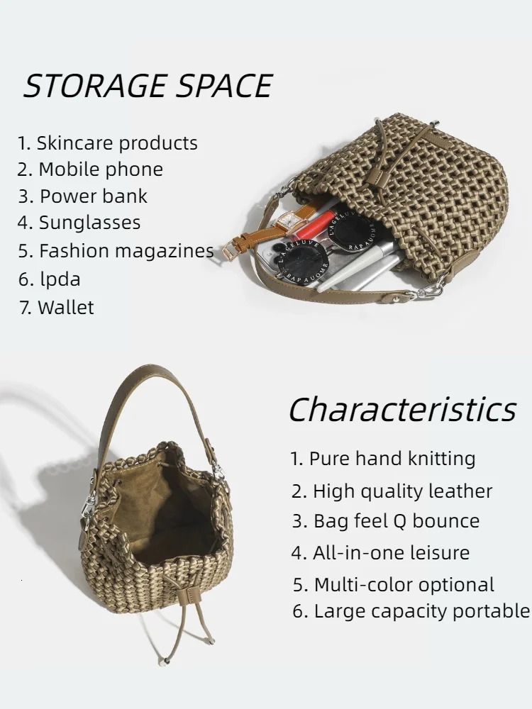 Tote bag woman Bucket bag handbags for women Nylon underarm purse European-style hand-woven bag for women 251104