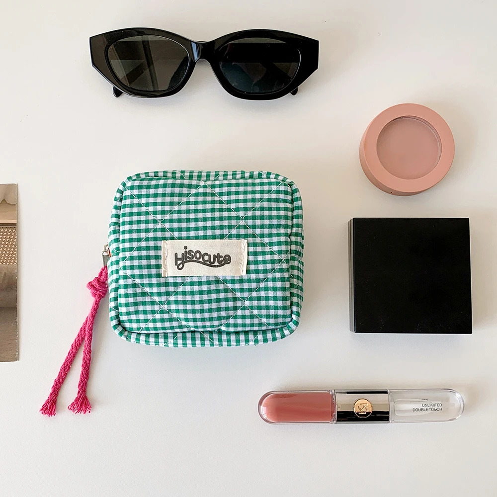 Ins Style Plaid Mini Coin Purse Portable Cosmetic Storage Bag Ladys Lipstick and Card Holder Kawaii Tofu Pillow 251030