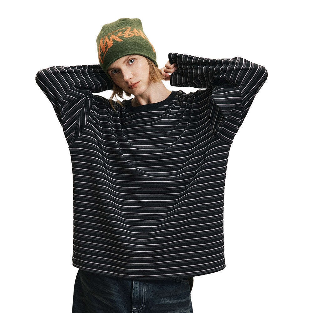 Striped Long Sleeve T-Shirt Unisex Loose Casual Crew Neck Tee Base Shirt Inner Wear Top Ins Street Fashion