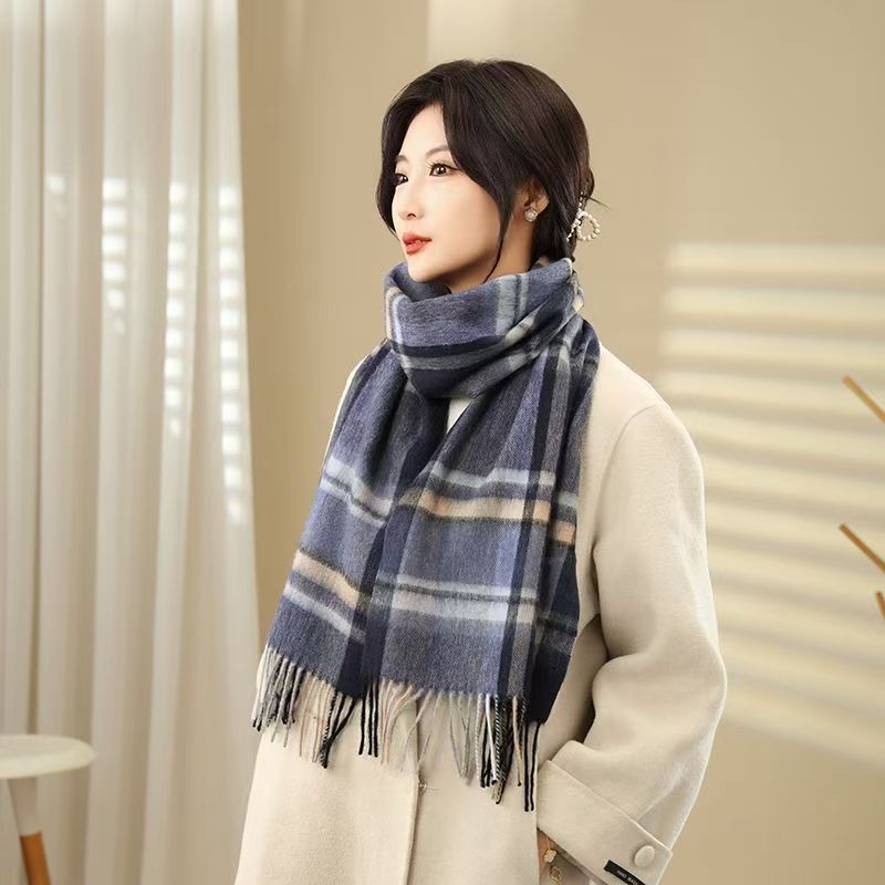 T419 new style light luxury men and women's same style scarf shawl thickened scarf warm simple knitted solid color plaid