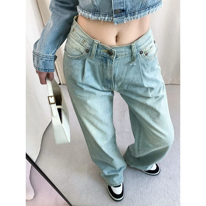 NIGO LP Womens Four Seasons Wide Leg Trouser Loose High Waist Solid Color Casual Jeans #nigo61433 250403