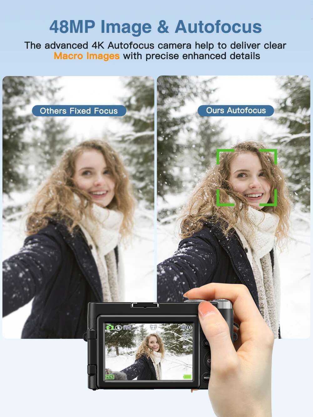 4K Digital for Photography and Video Autofocus Anti-Shake 48MP Compact Vlogging Camera 3'' 180° Flip Screen with Flash