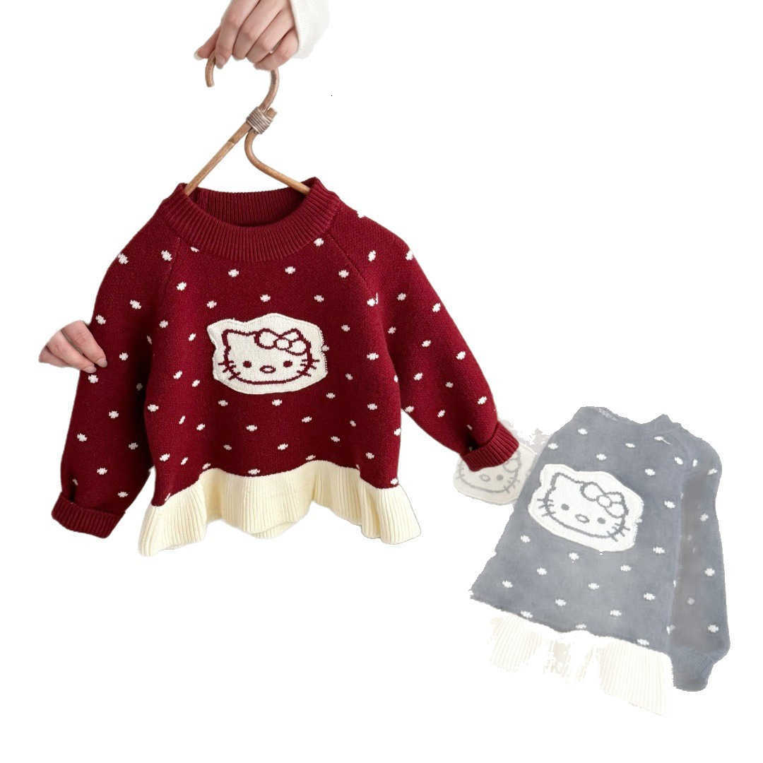 Sanrio Girls Sweater Autumn Winter 2025 New Fashionable Baby KT Cat Tassel Childrens Autumn Knitted Sweater Inner Wear Yarn H251105