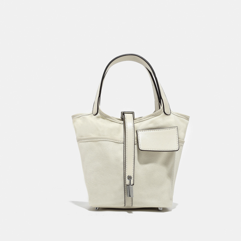 New Product Launch Canvas Splicing Basket Bucket Classic Fashion Versatile Large Capacity Handheld Shoulder Bag Shoulder Bags