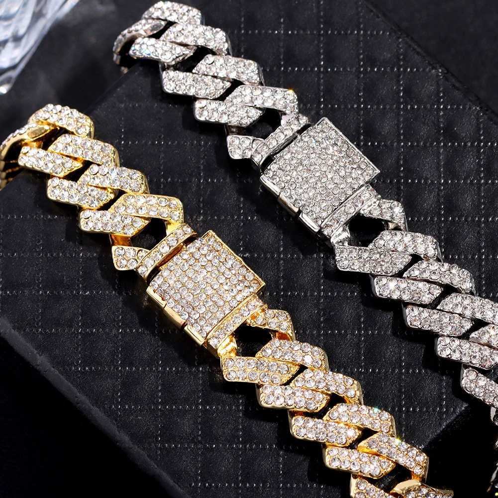 Fashion Bling Paved Rhinestone Prong Cuban Chain Bracelet for Women Men Hip Hop Iced Out Chunky Link Chain Bracelets New JewelryXJ251105